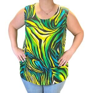 CAROLINE ROSE Green Vintage 2000s Zebra Striped Sleeveless Blouse